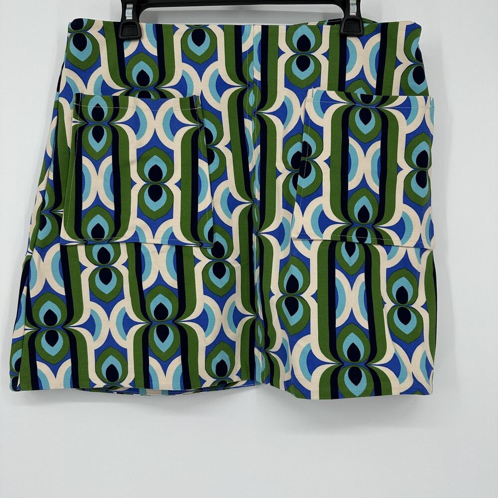 Maeve Skirt Womens Large Multicolor Geometric Pockets Stretch Knit Mod Mini